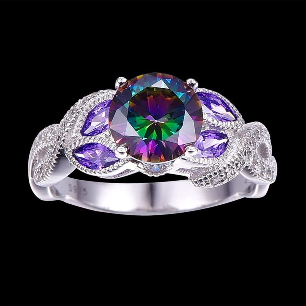 3.6ct Mystic Rainbow Ring - 925 Sterling Silver - Picture 4 of 5